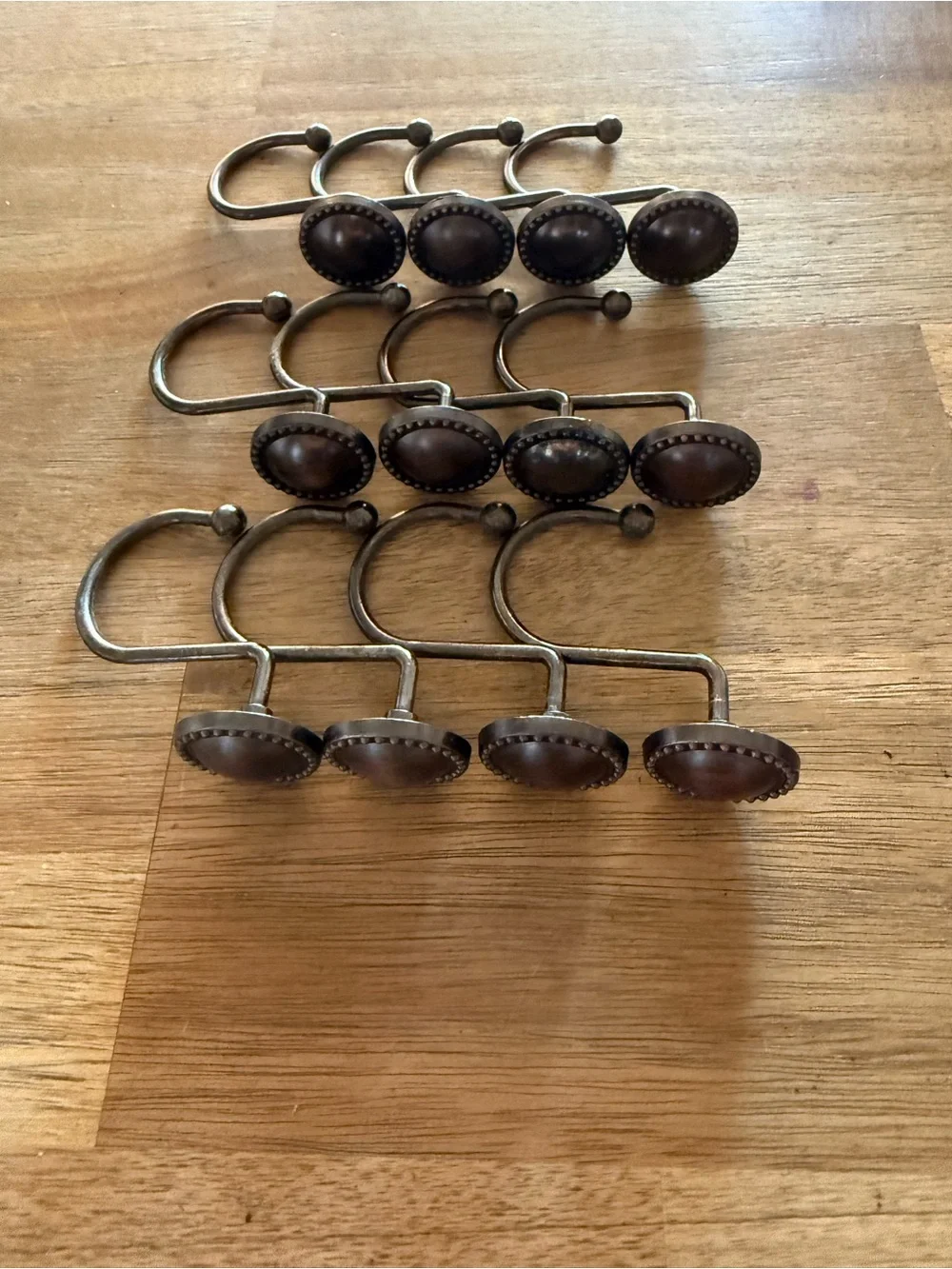 Set of 12 oil rubbed bronze decorative shower curtain hooks with beaded border